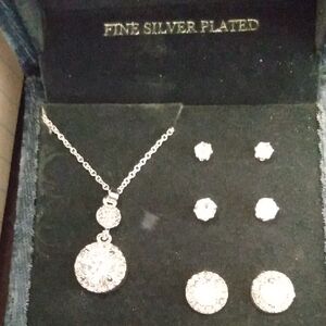 ! CLEARANCE ! Danecraft Silver Plated Necklace with Stud Earrings